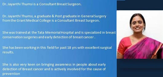 Dr. Jyanthi S Thumsi – Sr. Consultant Breast Cancer Surgery, India